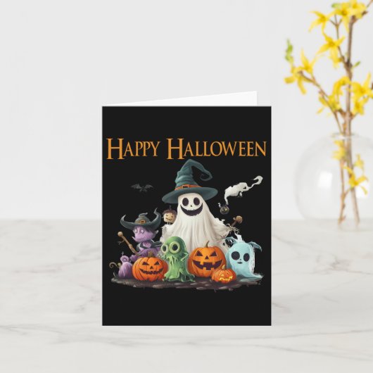 Schattigee Ghost Halloween Kostuum Happy Halloween Kaart (Gele Bloem)