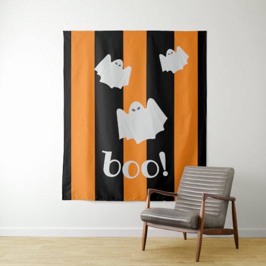 Schattigee Ghost Halloween Oranje Black Stripe Ach Wandkleed (In situ)