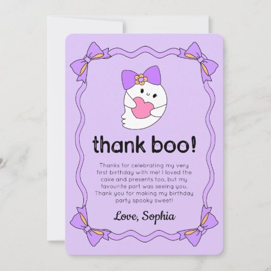 Schattigee Ghost Halloween Verjaardag Dank u kaart (Voorkant)