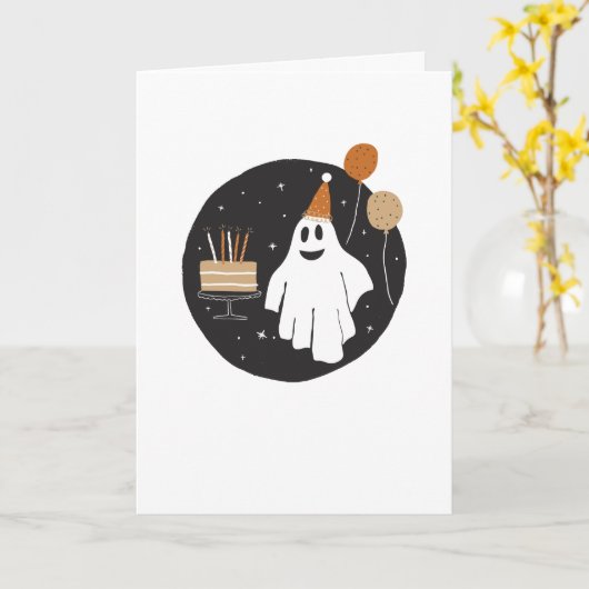 Schattigee Ghost Halloween Verjaardag Kaart (Gele Bloem)