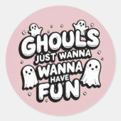Schattigee Ghost Halloween Verjaardag | Pink Ghoul Ronde Sticker (Voorkant)