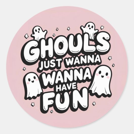 Schattigee Ghost Halloween Verjaardag | Pink Ghoul Ronde Sticker (Voorkant)