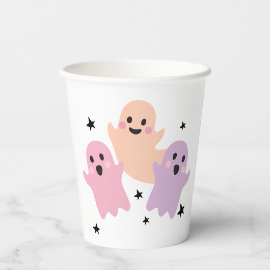 Schattigee Ghost Halloween Verjaardagsfeestje Meis Papieren Bekers (Achterkant)