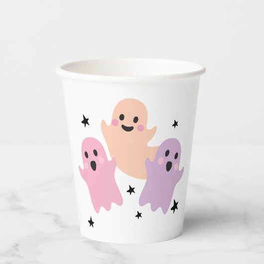 Schattigee Ghost Halloween Verjaardagsfeestje Meis Papieren Bekers (Voorkant)