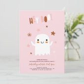 Schattigee Ghost Halloween Verjaardagsfeestuitnodi Kaart (Staand voorkant)