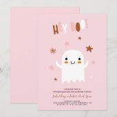 Schattigee Ghost Halloween Verjaardagsfeestuitnodi Kaart (Voorkant / Achterkant)