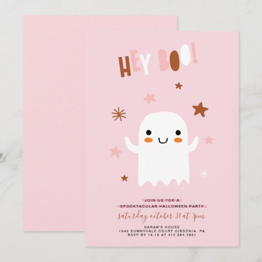 Schattigee Ghost Halloween Verjaardagsfeestuitnodi Kaart (Voorkant / Achterkant)