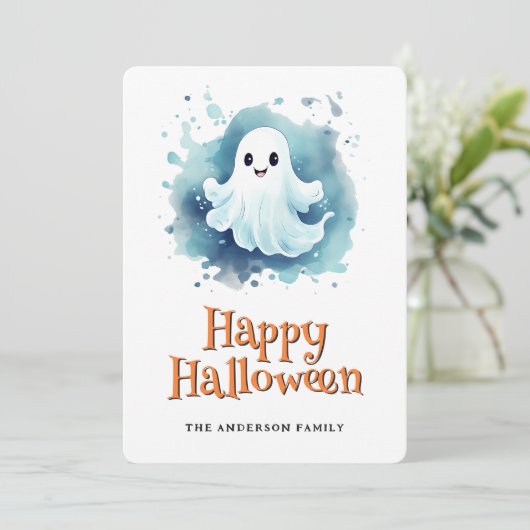 Schattigee Ghost Happy Halloween Kaart (Staand voorkant)