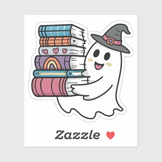 Schattigee Ghost Holding Books Sticker (Vel)