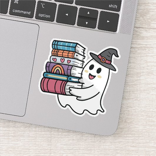 Schattigee Ghost Holding Books Sticker (Detail)