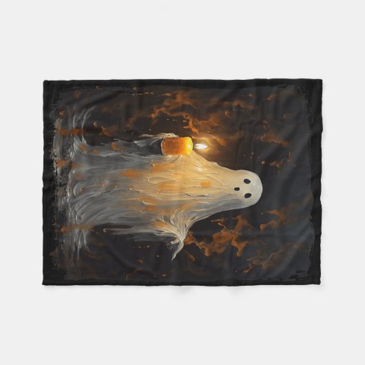Schattigee Ghost Holding Candle Fun Halloween Goth Fleece Deken (Voorkant (Horizontaal))