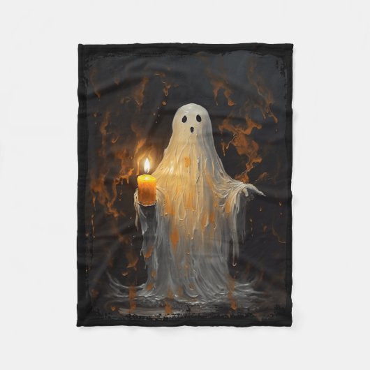 Schattigee Ghost Holding Candle Fun Halloween Goth Fleece Deken (Voorkant)
