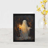 Schattigee Ghost Holding Candle Fun Halloween Goth Kaart (Gele Bloem)