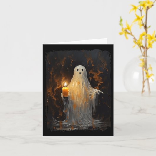 Schattigee Ghost Holding Candle Fun Halloween Goth Kaart (Gele Bloem)