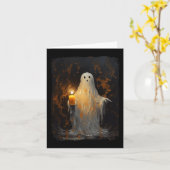 Schattigee Ghost Holding Candle Fun Halloween Goth Kaart (Gele Bloem)