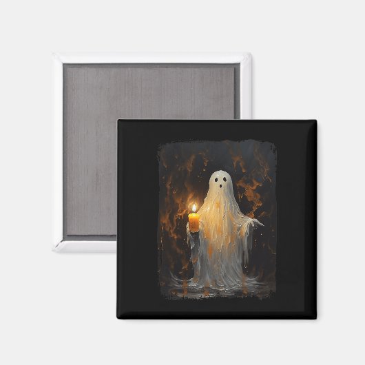 Schattigee Ghost Holding Candle Fun Halloween Goth Magneet (Voorkant / Achterkant)