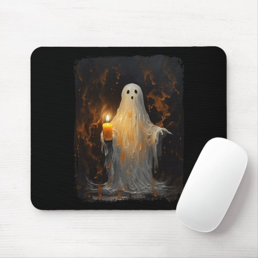 Schattigee Ghost Holding Candle Fun Halloween Goth Muismat (Met muis)