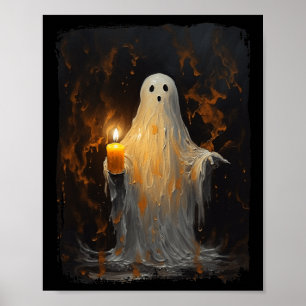 Schattigee Ghost Holding Candle Fun Halloween Goth Poster