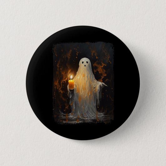 Schattigee Ghost Holding Candle Fun Halloween Goth Ronde Button 5,7 Cm (Voorkant)
