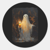 Schattigee Ghost Holding Candle Fun Halloween Goth Ronde Sticker (Voorkant)