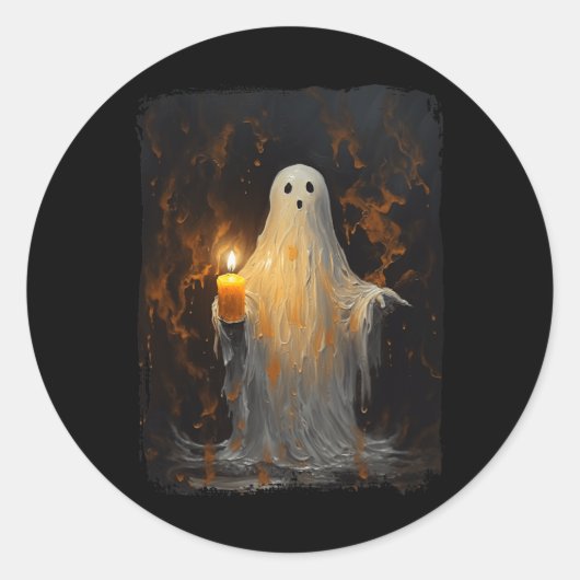 Schattigee Ghost Holding Candle Fun Halloween Goth Ronde Sticker (Voorkant)