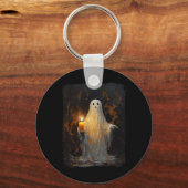Schattigee Ghost Holding Candle Fun Halloween Goth Sleutelhanger (Voorkant)