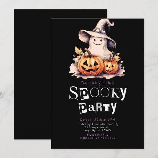 Schattigee Ghost in Grey Witches Pet Halloween Kaart (Voorkant / Achterkant)