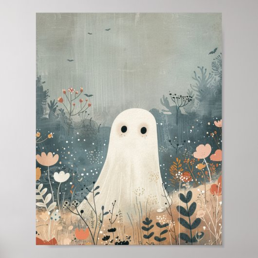 Schattigee Ghost in Meadows Whimsical Halloween Kw Poster (Voorkant)