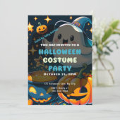 Schattigee Ghost Jack-O' lantaarn met roze Hallowe Kaart (Staand voorkant)