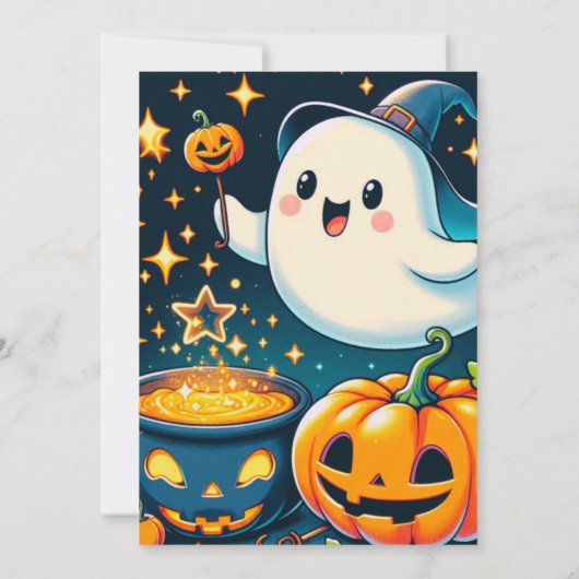 Schattigee Ghost Jack-O' lantaarn met roze Hallowe Kaart (Achterkant)