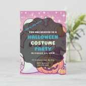 Schattigee Ghost Jack-O' lantaarn met roze Hallowe Kaart (Staand voorkant)