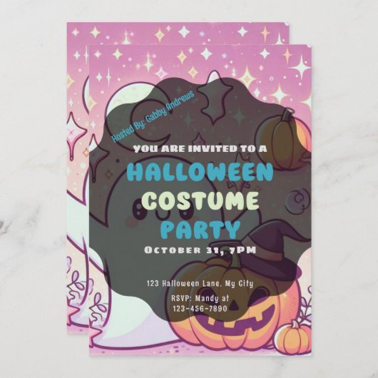 Schattigee Ghost Jack-O' lantaarn met roze Hallowe Kaart (Voorkant / Achterkant)