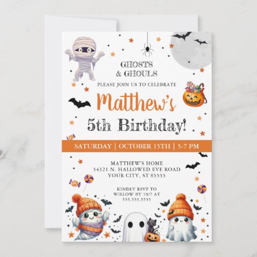 Schattigee Ghost Kinder Boys Halloween Verjaardags Kaart (Voorkant)