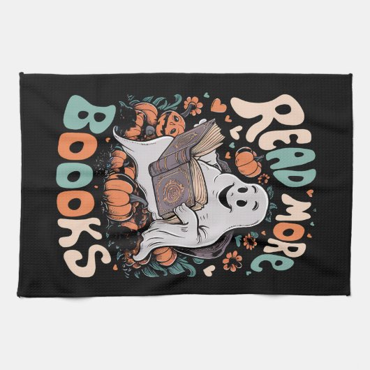 Schattigee Ghost Lees meer Boeken Leraar Halloween Theedoek (Horizontaal)