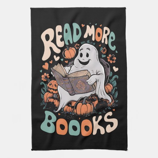 Schattigee Ghost Lees meer Boeken Leraar Halloween Theedoek (Verticaal)