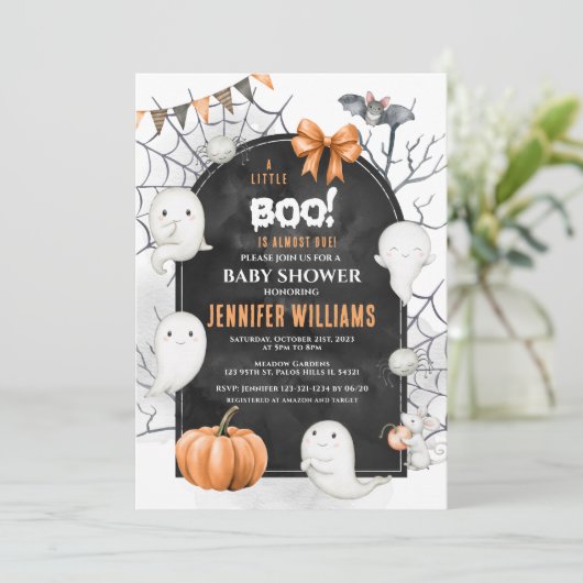 Schattigee Ghost Little Boo Halloween Baby Jongens Kaart (Staand voorkant)