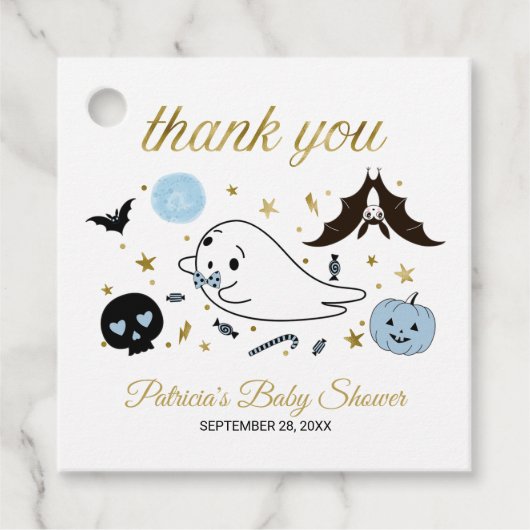 Schattigee Ghost Little Boo Halloween Baby shower  Bedankjes Labels (Voorkant)