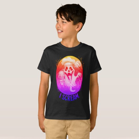 Schattigee Ghost met Ice Cream Halloween T-shirt (Voorkant volledig)