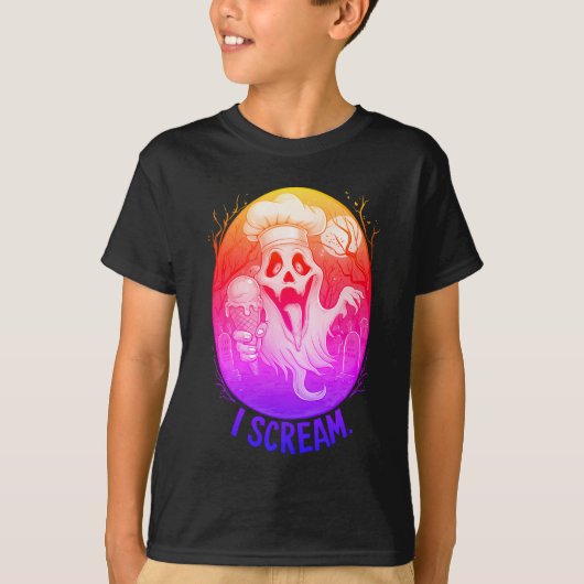 Schattigee Ghost met Ice Cream Halloween T-shirt (Voorkant)