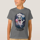 Schattigee Ghost met Ice Cream Halloween T-shirt (Voorkant)
