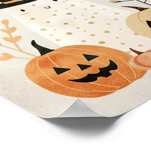 Schattigee Ghost met Jack-o-lantaarns Halloween Kw Poster (Hoek)