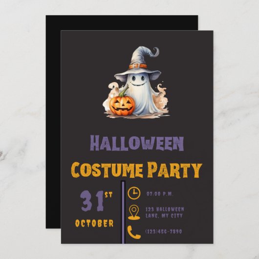 Schattigee Ghost met Jack-O' Lantern Zwart Hallowe Kaart (Voorkant / Achterkant)