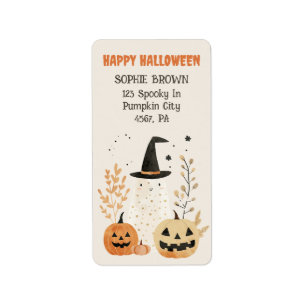 Schattigee Ghost met Jack—o-Lanterns Halloween Adr Etiket