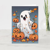 Schattigee Ghost met Pumpkins Halloween Kaart (Voorkant)