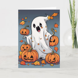 Schattigee Ghost met Pumpkins Halloween Kaart