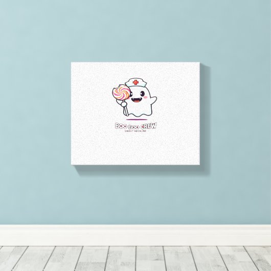 Schattigee Ghost Nurse Boo Boo Crew Halloween Clas Canvas Afdruk (Insitu (Houten vloer))