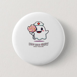 Schattigee Ghost Nurse Boo Boo Crew Halloween Clas Ronde Button 5,7 Cm