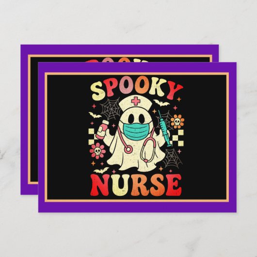 Schattigee Ghost Nurse Halloween Graphic Retro Pas Briefkaart (Voorkant / Achterkant)
