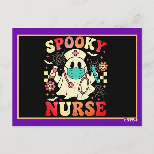 Schattigee Ghost Nurse Halloween Graphic Retro Pas Briefkaart (Achterkant)