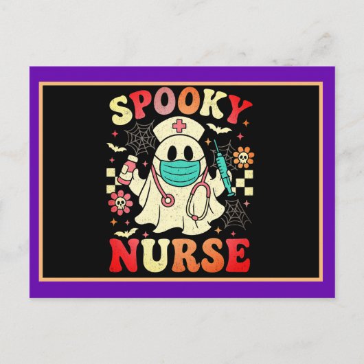 Schattigee Ghost Nurse Halloween Graphic Retro Pas Briefkaart (Voorkant)